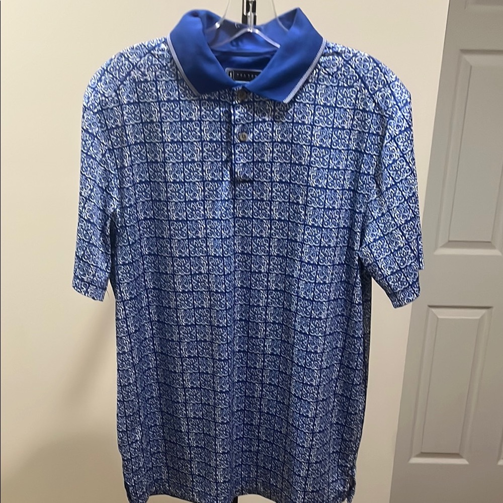 PGA Tour Blue Geometric Polo Shirt for Casual Wear